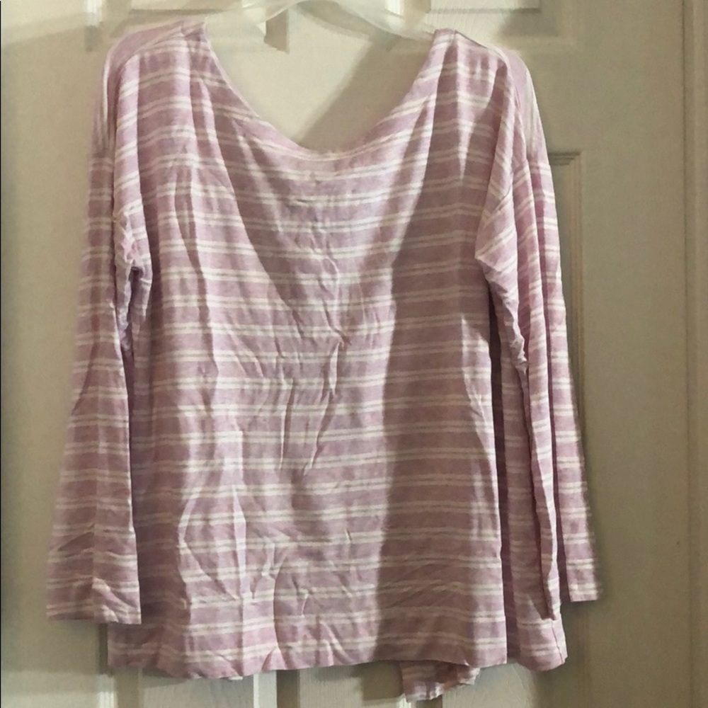Women’s Pink and White striped tie in back shirt